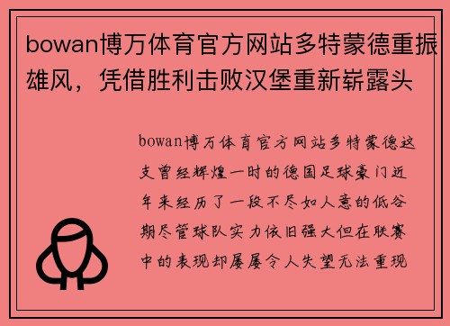 bowan博万体育官方网站多特蒙德重振雄风，凭借胜利击败汉堡重新崭露头角 - 副本
